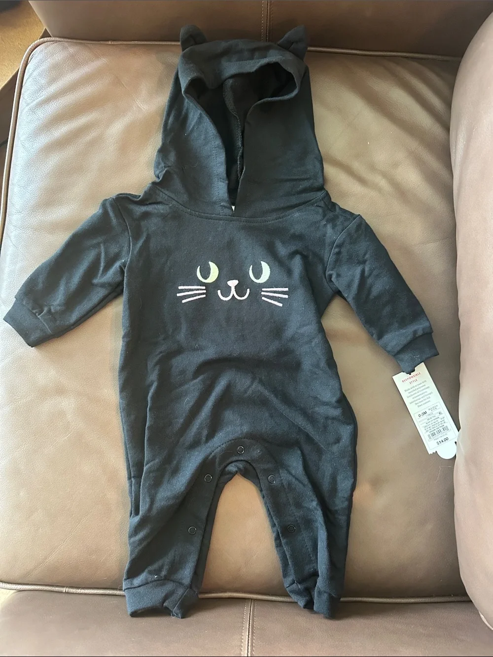Carter's Orange Striped Pumpkin & Black Cat Footed One-Pieces (Set of 3)
